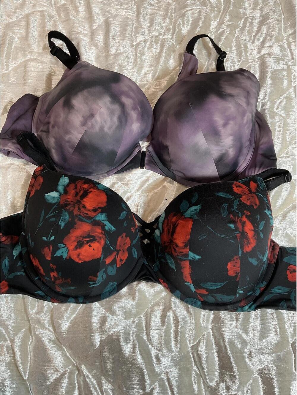 Torrid Purple and Black Floral Plus Size Bras Set 44C
